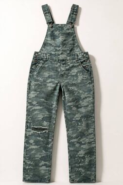 🔹️Vanilla Star Green Camouflage Distressed Leg Denim Overalls Small